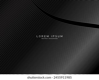 Black abstract background design. Modern wavy lines pattern gradient colors. Premium line texture for banner, business background. Dark horizontal vector template.