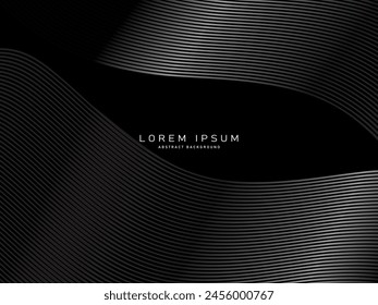 Black abstract background design. Modern wavy lines pattern gradient colors. Premium line texture for banner, business background. Dark horizontal vector template.