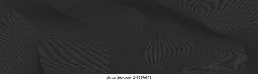 Black abstract background design. Modern wavy line pattern