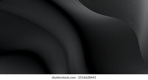 Diseño de fondo abstracto negro. Moderno patrón de línea ondulada (curvas guilloché) en colores monocromos. Textura de la raya de Premium.