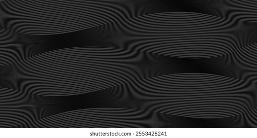 Black abstract background design. Modern wavy line pattern in monochrome colors. Premium stripe texture for banner, business background. Dark horizontal vector template. vector ilustration