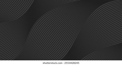 Black abstract background design. Modern wavy line pattern in monochrome colors. Premium stripe texture for banner, business background. Dark horizontal vector template. vector ilustration