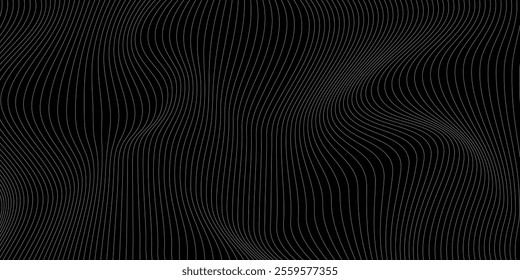 Black abstract background design. Modern wavy line pattern in monochrome colors. Premium stripe texture for banner, business backdrop. Dark horizontal