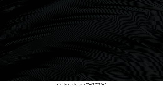 Black abstract background design. Modern wavy line pattern