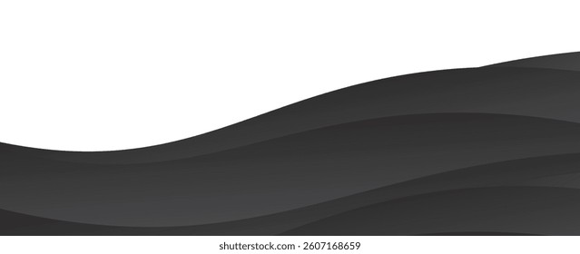 Black abstract background design. Modern wavy line pattern (guilloche curves) in monochrome colors. Premium stripe texture for banner, business background. Dark horizontal vector