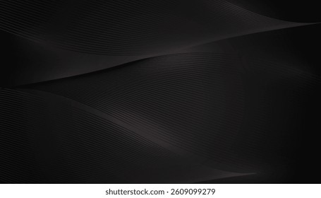 Black abstract background design. Modern wavy line pattern in monochrome colors. Premium stripe texture for banner, business backdrop. Dark horizontal vector template.eps 10
