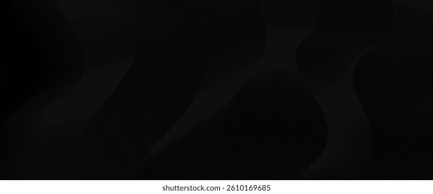 Black abstract background design. Modern wavy line pattern in monochrome colors. Premium stripe texture for banner, business backdrop. vector illustration