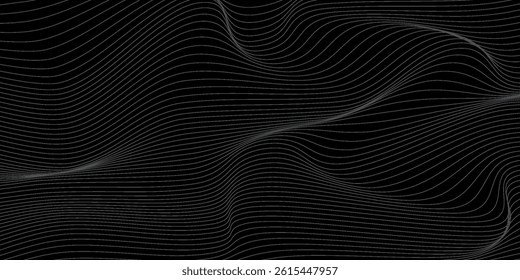 Black abstract background design. Modern wavy line pattern in monochrome colors. Premium stripe texture for banner, business backdrop. Dark horizontal vector template. vector