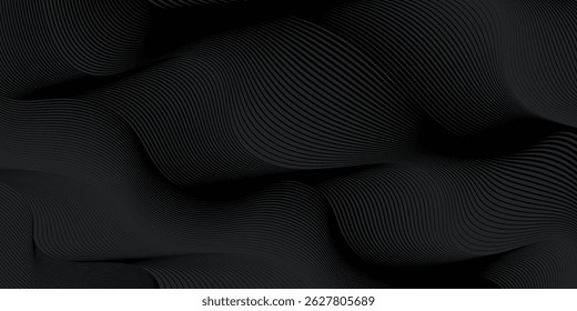 Diseño de fondo abstracto negro. Patrón de líneas onduladas modernas guilloche curvo. Textura de la línea de Premium para el Anuncio, fondo del negocio.