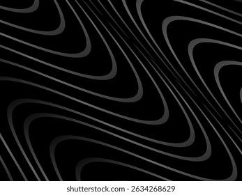 Black abstract background design. Modern wavy lines (guilloche curves) pattern in monochrome colors. Premium line texture for banner, business background. Dark horizontal vector template.