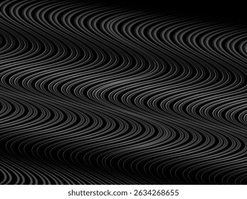 Diseño de fondo abstracto negro. Patrón moderno de líneas onduladas (curvas guilloché) en colores monocromos. Textura de la línea de Premium para el Anuncio, fondo del negocio. Plantilla de Vector Horizontal oscuro.