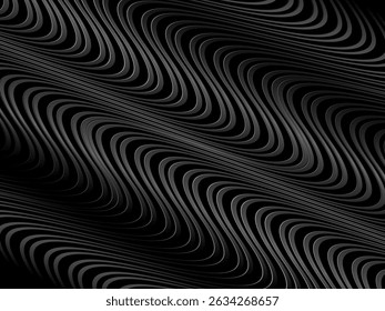 Diseño de fondo abstracto negro. Patrón moderno de líneas onduladas (curvas guilloché) en colores monocromos. Textura de la línea de Premium para el Anuncio, fondo del negocio. Plantilla de Vector Horizontal oscuro.