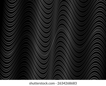 Black abstract background design. Modern wavy lines (guilloche curves) pattern in monochrome colors. Premium line texture for banner, business background. Dark horizontal vector template.