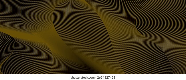 Black abstract background design. Modern wavy line pattern in monochrome colors. Premium stripe texture for banner, business backdrop. Dark horizontal vector template