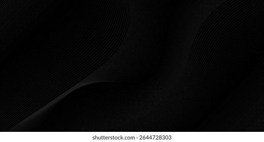 Diseño de fondo abstracto negro. Moderno patrón de línea ondulada en colores monocromos. Textura de la raya de Premium para el Anuncio, telón de fondo del negocio. Plantilla de Vector Horizontal oscuro