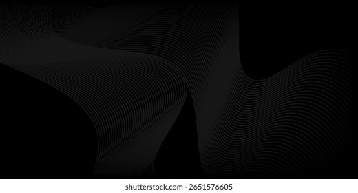 Diseño de fondo abstracto negro. Moderno patrón de línea ondulada en colores monocromos. Premium Stripe textura blurry luxury