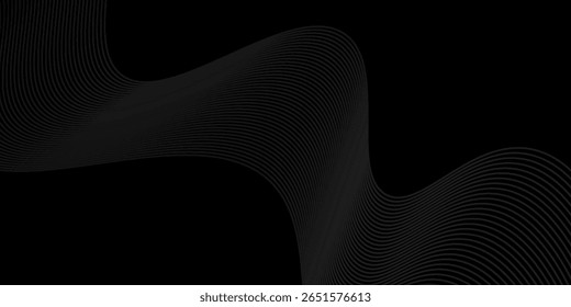 Diseño de fondo abstracto negro. Moderno patrón de línea ondulada en colores monocromos. Premium textura de la raya borrosa simple buenas ilustraciones modernas Vector