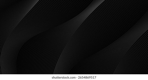 Diseño de fondo abstracto negro. Moderno patrón de líneas onduladas (curvas guilloché) en colores monocromos. eps 10