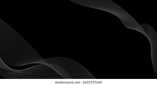 Black abstract background design. Modern wavy line pattern in monochrome colors. Premium stripe texture for banner, business backdrop. type1