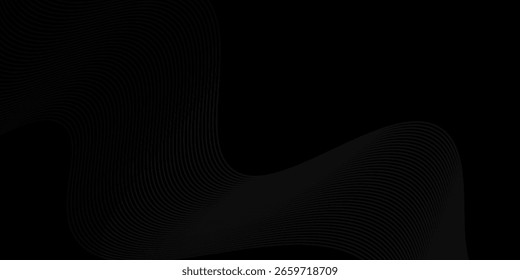 Diseño de fondo abstracto negro. Moderno patrón de línea ondulada en colores monocromos. Vector de ilustraciones borrosas de la raya de Premium