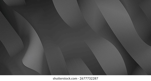 Diseño de fondo abstracto negro. Moderno patrón de línea ondulada (curvas guilloché) en colores monocromos. Textura de la raya de Premium para el Anuncio, telón de fondo del negocio. Plantilla de Vector Horizontal oscuro.eps 10