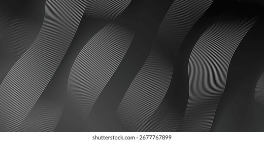 Diseño de fondo abstracto negro. Moderno patrón de línea ondulada (curvas guilloché) en colores monocromos. Textura de la raya de Premium para el Anuncio, telón de fondo del negocio. Plantilla de Vector Horizontal oscuro