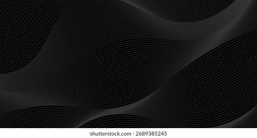 Diseño de fondo abstracto negro. Moderno patrón de línea ondulada (curvas guilloché) en colores monocromos. Textura de la raya de Premium para el Anuncio, telón de fondo del negocio. 
