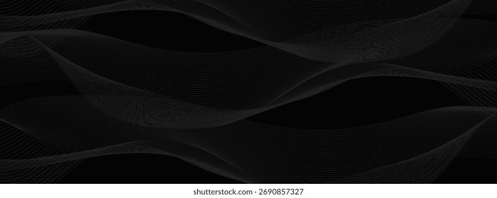 Black abstract background design. Modern wavy line pattern in monochrome colors. Premium stripe texture for banner, business backdrop. modern trendy design.