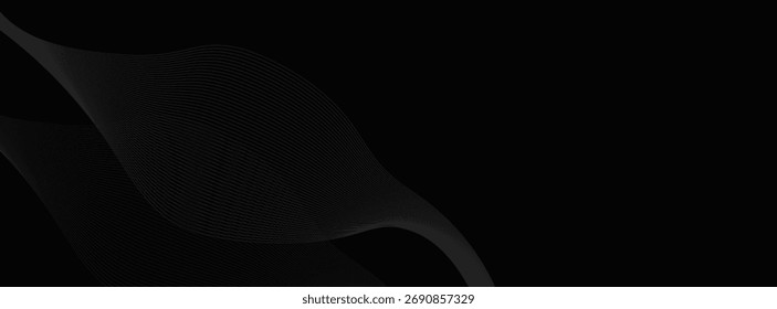 Black abstract background design. Modern wavy line pattern in monochrome colors. Premium stripe texture for banner, business backdrop.