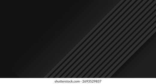 Diseño de fondo abstracto negro. Moderno patrón de línea ondulada (curvas guilloché) en colores monocromos. Textura de la raya de Premium para el Anuncio, telón de fondo del negocio. Horizontal oscuro 