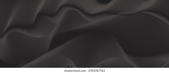 Black abstract background design. Modern wavy line pattern in monochrome colors. Premium stripe texture for banner, business backdrop. eps 10