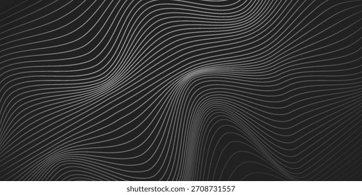 Black abstract background design. Modern wavy line pattern (guilloche curves) in monochrome colors. Premium stripe texture for banner, business backdrop. VECTOR