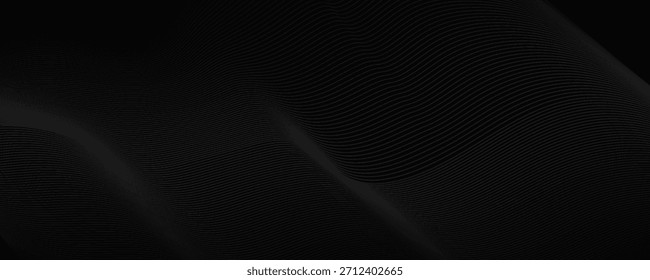 Black abstract background design. Modern wavy line pattern in monochrome colors. Premium stripe texture for banner, business backdrop. modern trendy design