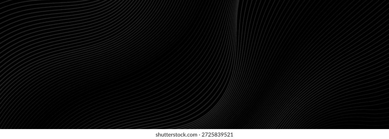 Schwarzes abstraktes Hintergrunddesign. Modernes wellenförmiges Linienmuster in monochromen Farben. Premium-Streifenstruktur für Banner, Business-Hintergrund. Vektorgrafik