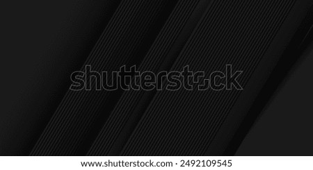 Black abstract background design. Modern wavy line pattern (guilloche curves) in monochrome colors. Premium stripe texture for banner, business backdrop. Dark horizontal vector template
