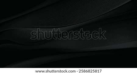 Black abstract background design. Modern wavy line pattern in monochrome colors. Premium stripe texture for banner, business backdrop. Dark horizontal