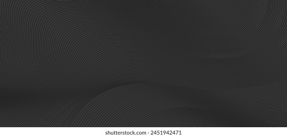 Black abstract background design. wavy line pattern, dark horizontal 