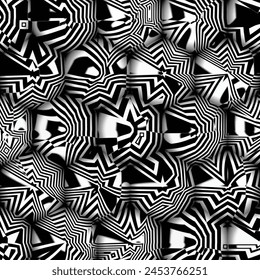 Fondo abstracto negro . Imagen digital con rayas psicodélicas. Abstractas rayas psicodélicas para el diseño de Fondos de pantalla digitales, arte geométrico, estilo de ilusión óptica