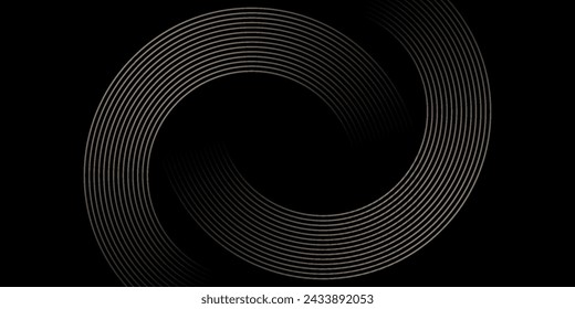 Black abstract background. Elegant dark gradient geometric element. Modern gold circle lines pattern. Luxury style. Horizontal banner template.