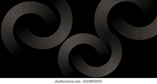 Black abstract background. Elegant dark gradient geometric element. Modern gold circle lines pattern. Luxury style. Horizontal banner template.