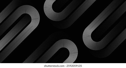 Black abstract background. Abstract elegant black background with shiny gold geometric lines. Luxury and gold gradient geometric shape graphic elements. Vector illustration.
