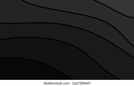 Black abstract background in the form of a wave. Wavy black background design without gradient effect. Great background in 3d style, vector illustration design.