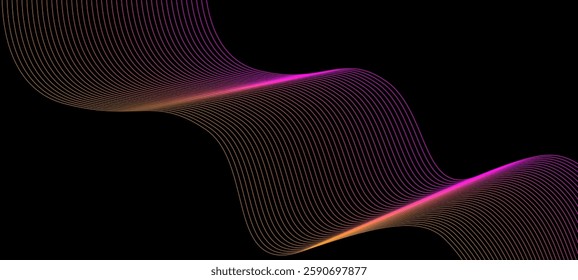 Black abstract background with futuristic pink  and yellow colour glowing wave pattern shape design lines abstract background vector illustration. Luxury, graphic, digital marketing,company,business 