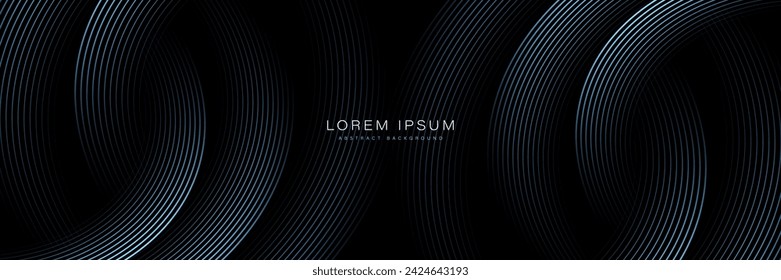 Black abstract background with glowing curved lines. Shiny blue curve lines element. Geometric pattern. Modern design. Futuristic technology concept. Suit for brochure, banner, cover, flyer, website