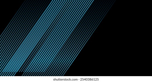 Black abstract background with glowing geometric lines. Modern shiny blue lines pattern. Elegant graphic design. Futuristic concept. Suitable for, banners, covers, posters