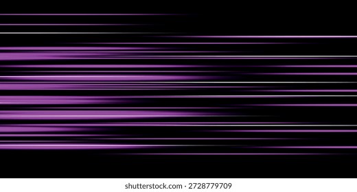 Fondo abstracto negro con efecto de líneas de neón púrpura brillante. Concepto de haz de luz de rayos solares aislados. Ilustración vectorial VOL. 6
