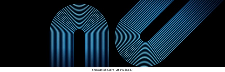 Black abstract background with glowing sky blue colour geometric curve lines design background. Dynamic shapes sticks effect composition design pattern. High quality graphic. Futuristic concept.