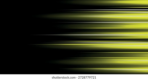 Black abstract background with glowing yellow neon lines effect. Isolated sun rays light beam concept. Vector illustration VOL. 9