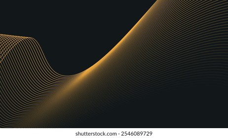 Black abstract background with gold curve lines for backdrop or presentation