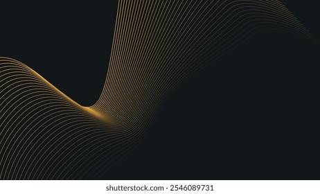 Fondo abstracto negro con líneas de curva de oro para el telón de fondo o presentación